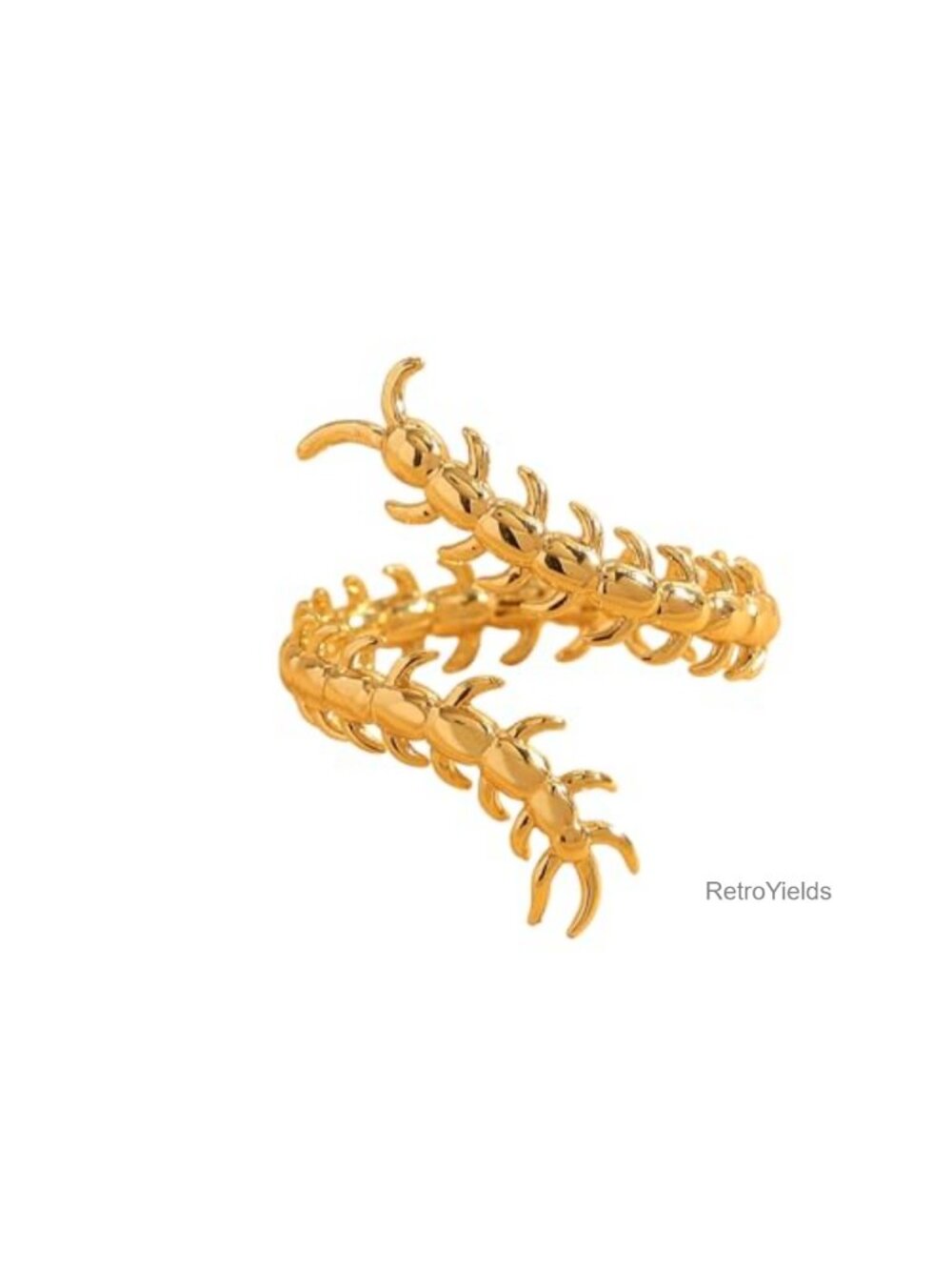 Gothic Centipede Open Ring Adjustable Gold Plated Copper Unisex Punk